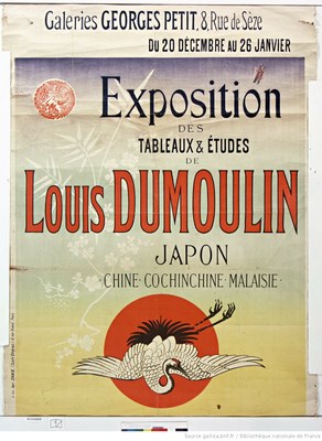 Affiche de l’exposition Dumoulin organisée en 1889 à son retour d’Asie